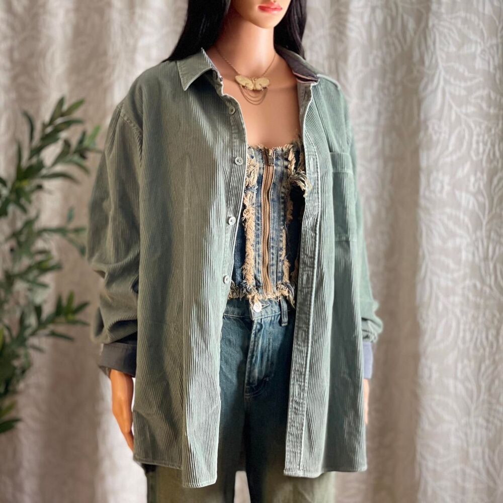 NWT Sun + Stone Corduroy Button Up Shirt Sage Green Men's‎ XXL Soft Grunge
